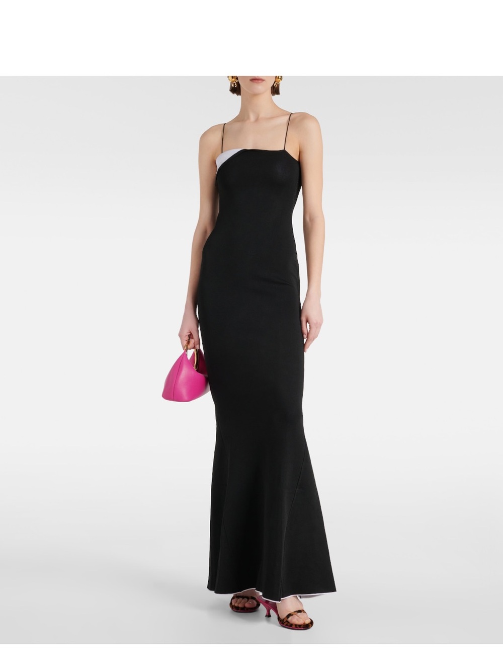 Elegant Black Slip Dress with White Trim